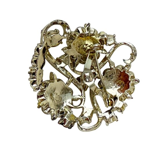 Vintage AB Rhinestone Floral Brooch Round Gold Tone 2" Sparkle Pin - Picture 3 of 6